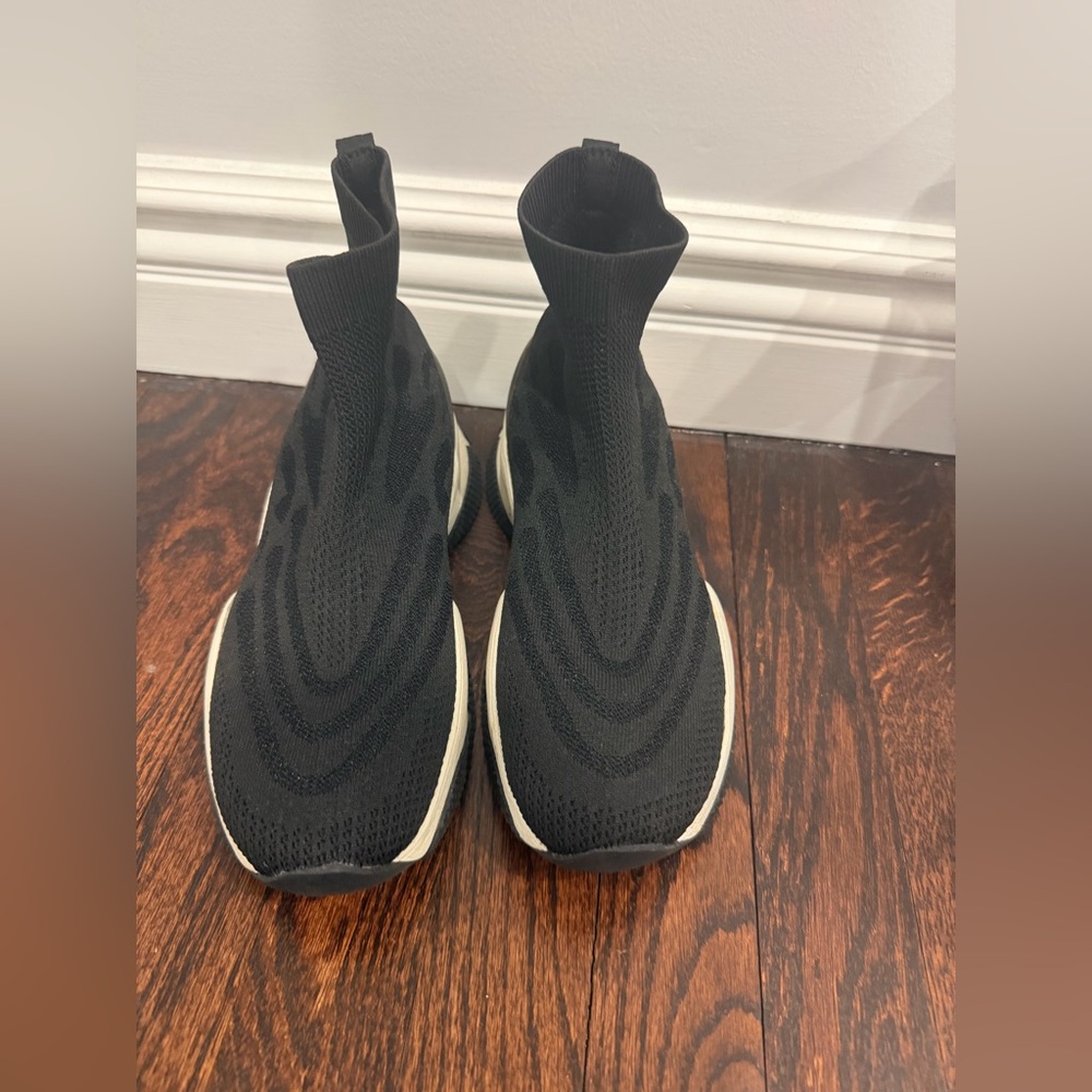 Zara Black Knit Slip-On Kids Sneakers with White Sole